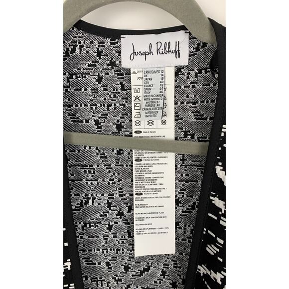 Joseph Ribkoff Womens Black Open Front Cardigan Sweater Sleeve Size 12 White - Picture 7 of 9